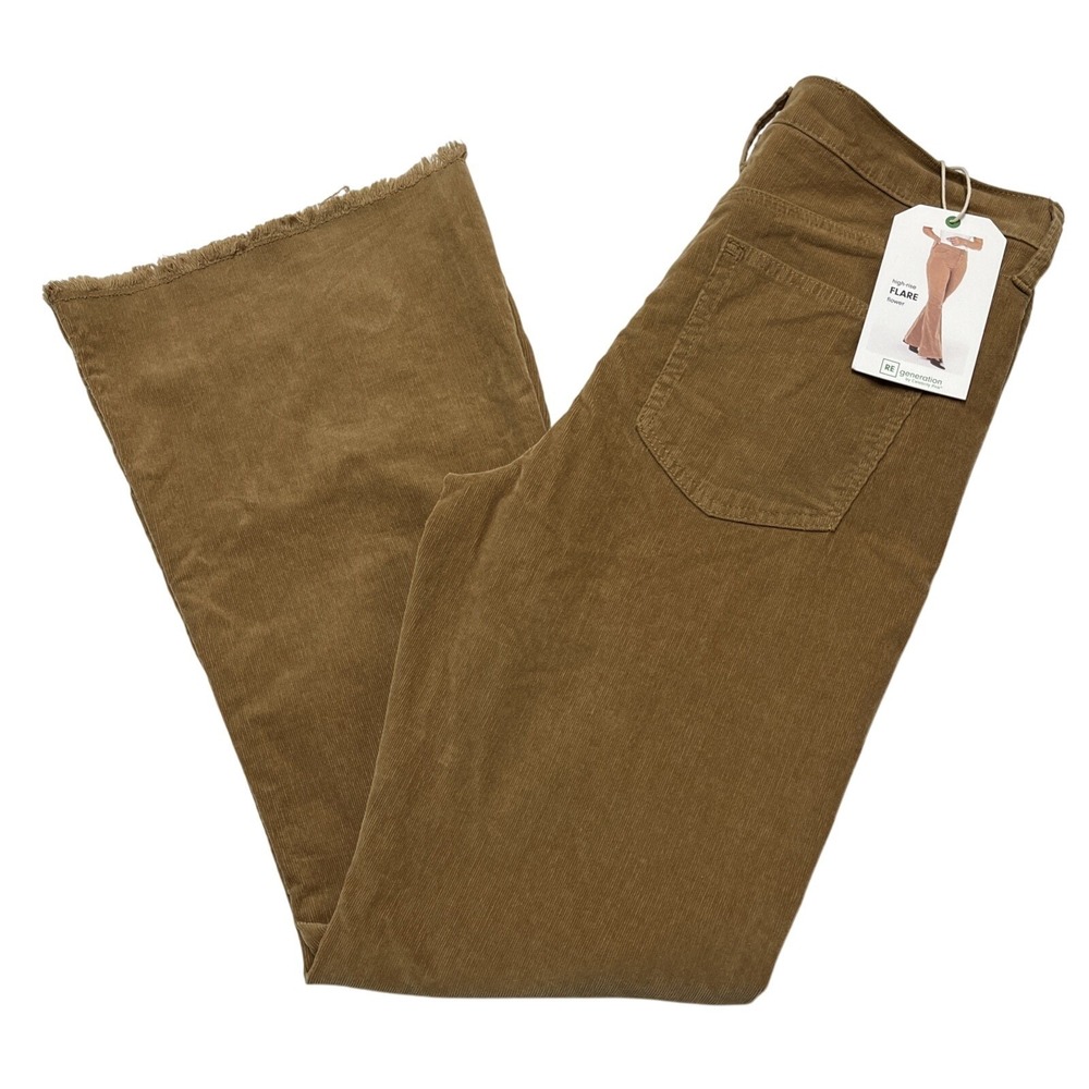 Re Generation Corduroy Pants Size 11 Flower High Rise Flare Raw Edge Boho Hippie